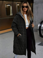 Jaqueta de Inverno Acolchoada com Capuz para Mulheres - Casaco Longo para Clima Frio, Lavável à Mão, Ideal para Outono e Inverno, Casual para Baixas Temperaturas