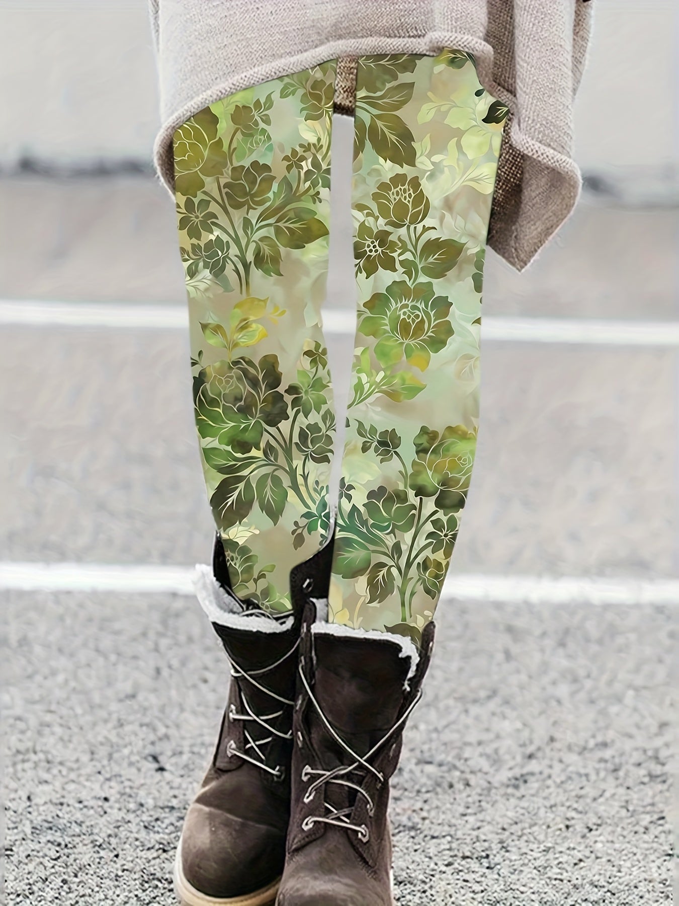 Leggings de Mulher com Estampado Floral - Elásticas, Cintura Elástica, Estilo Vintage, Conforto para Todas as Estações, Casual & Elegantes para Roupa Casual, Roupa Confortável | Leggings Estilo Vintage | Tecido Elástico