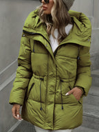 Casaco de Cor Lisa Feminino | Comprimento Midi, Manga Comprida, Detalhe de Cordão, Estilo Casual, Moda Elegante para Outono e Inverno