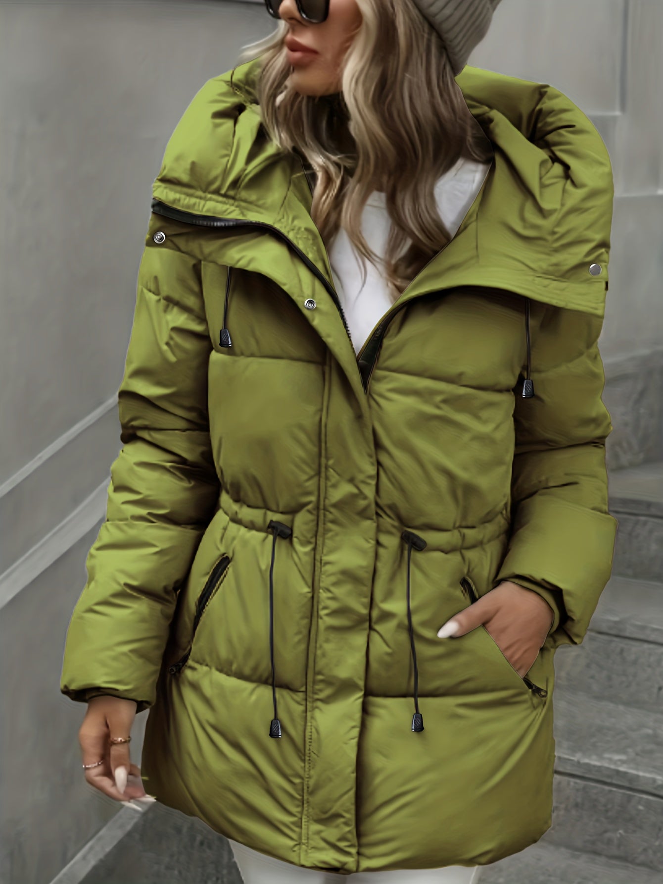 Casaco de Cor Lisa Feminino | Comprimento Midi, Manga Comprida, Detalhe de Cordão, Estilo Casual, Moda Elegante para Outono e Inverno