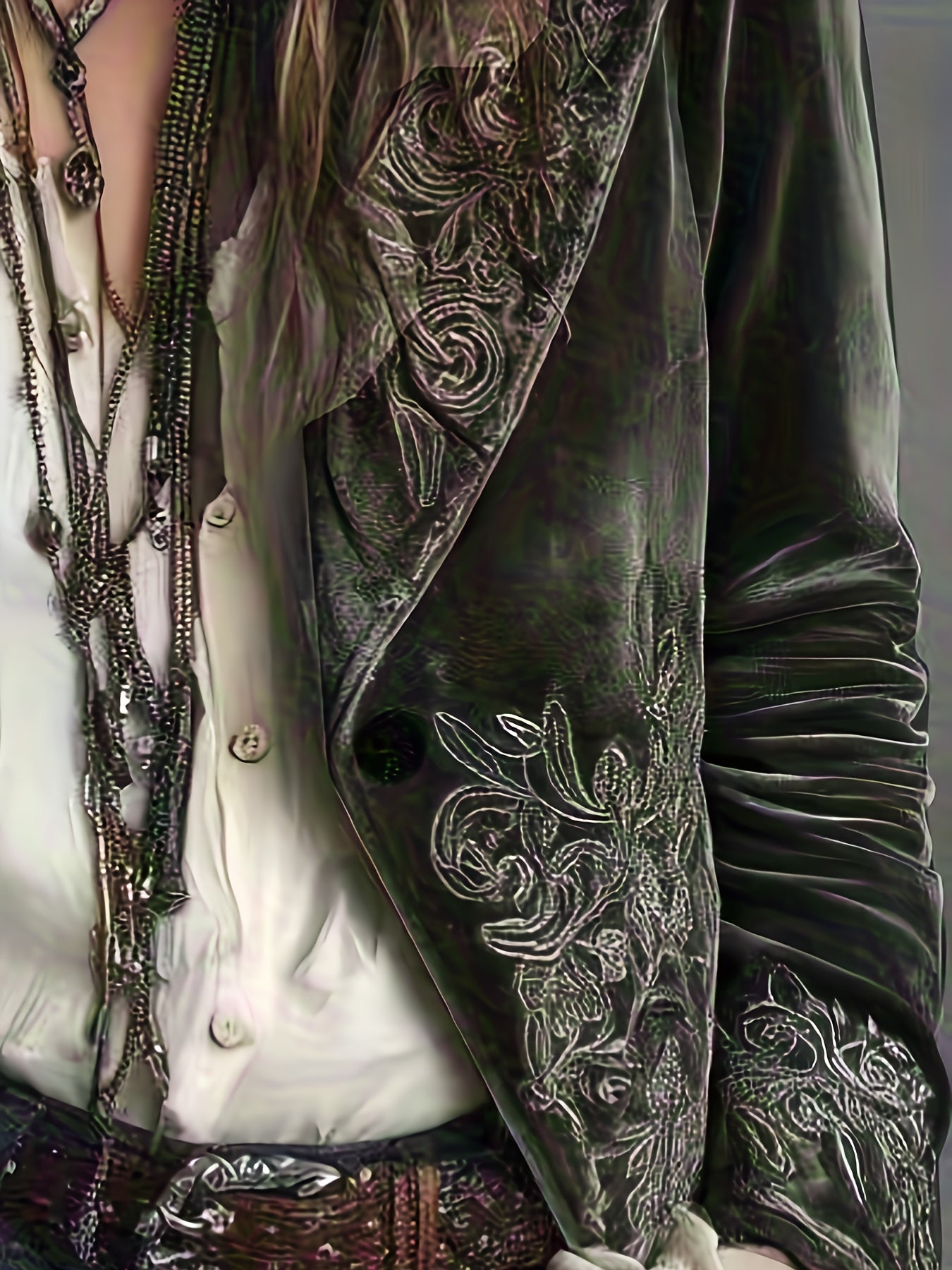 Blazer Feminino Elegante Vintage com Bordado Botânico - Jaqueta X-Shape de Um Botão, Lavável na Máquina, Traje de Outono/Inverno para Casamentos e Ocasiões Especiais (Comprimento Regular)