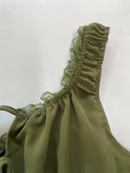 Vestido Feminino Elegante Verde Oliva com Detalhes em Renda e Decote Quadrado - Cintura Ajustada, Vestido de Cor Sólida para Primavera Verão Outono, Lavável à Máquina, Modelo Justo, Moda Estacional, Traje Formal, Tecido Macio