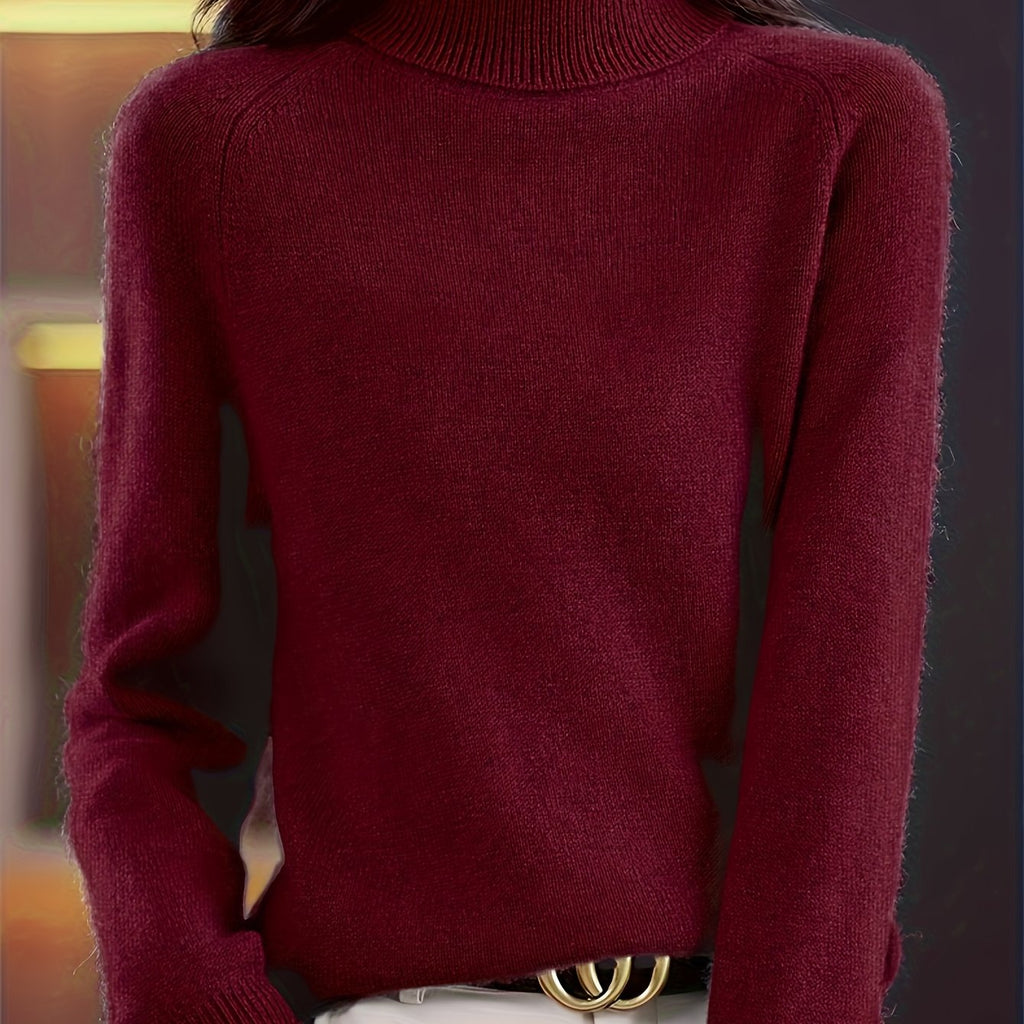 Chic High-Neck Women's Knit Sweater - Soft & Warm Essential