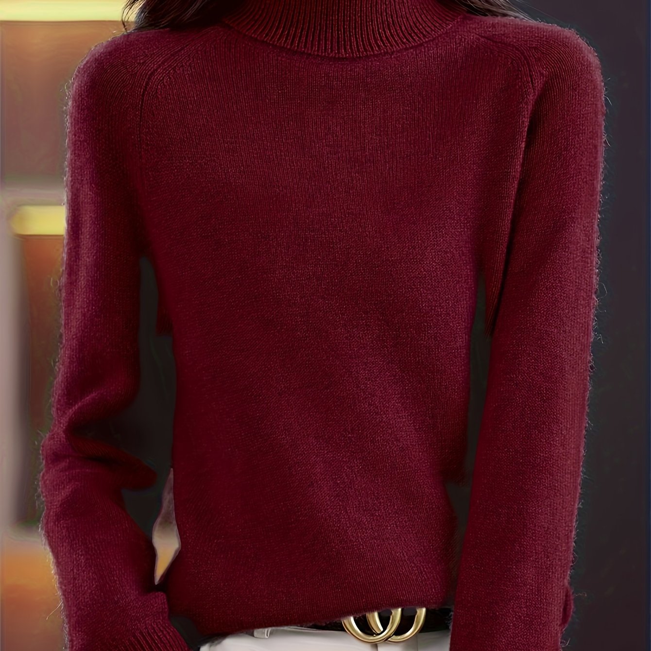 Chic High-Neck Women's Knit Sweater - Soft & Warm Essential