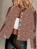 Blazer Feminino de Manga Longa | Jaqueta Top para Mulheres | Design com Botões Dourados | Estilo Cropped | Forrado | Tecido Misturado - Lavável na Máquina - Primavera | Outono | Inverno | Essencial para Todas as Estações | Peça Versátil | Escritório | Viagem - Traje Elegante para Professora