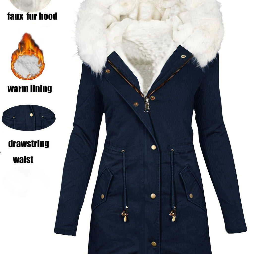 Elegant Women's Winter Coat with Faux Fur Hood