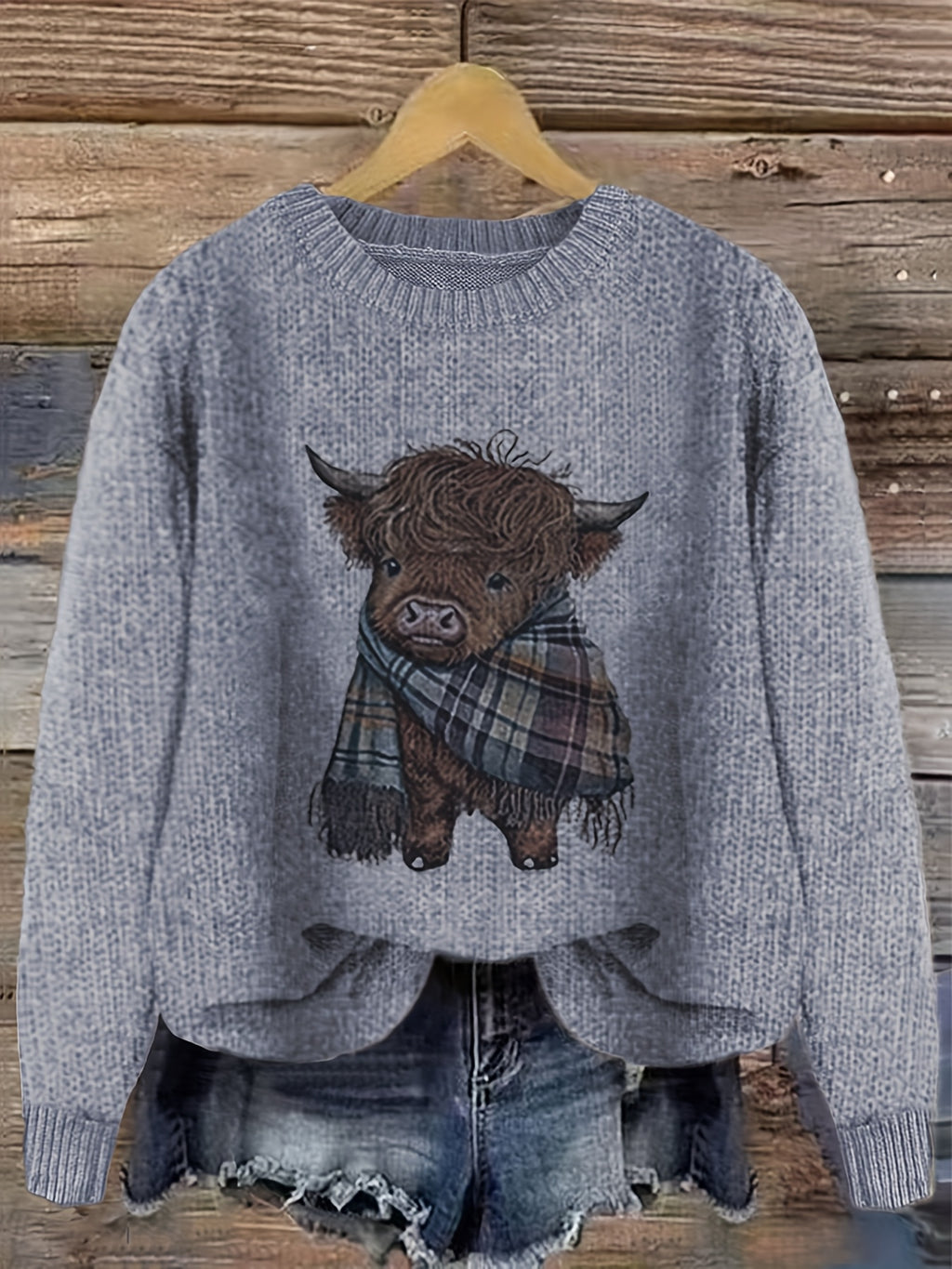 Blusa Casual de Gola Redonda com Estampa de Animais em Cores Contrastantes e Tecido Solto