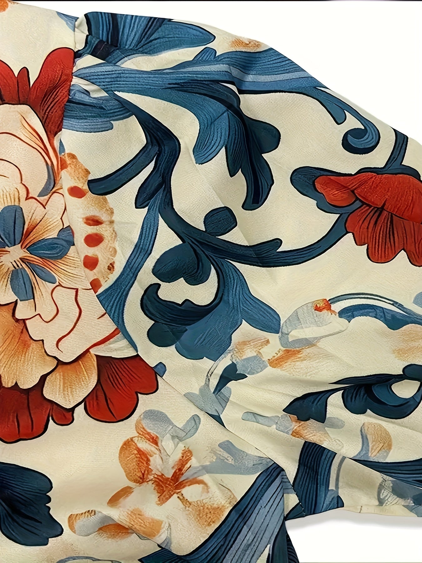 Blusa Elegante Feminina com Estampa Paisley - Camisa de Manga Longa com Botões na Frente e Multicolor (Azul Marinho/Bege/Vermelho/Dourado) - Top Estruturado de Inverno para Casamentos e Eventos Semi-Formais - Camisa com Gola Não Elástica e Lavável à Máquina