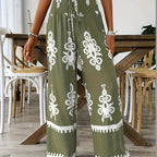 Wide Leg Floral Pants with Elastic Waist
