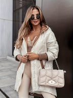 Jaqueta Feminina de Inverno com Capuz e Zíper - Casaco Acolchoado Adequado para o Clima, Elegante, Comprimento Médio a Comprimento Total, Lavável na Máquina (Sem Elasticidade)