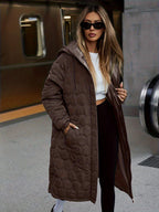 Jaqueta de Inverno Acolchoada com Capuz para Mulheres - Casaco Longo para Clima Frio, Lavável à Mão, Ideal para Outono e Inverno, Casual para Baixas Temperaturas