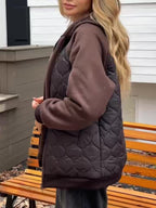 Casaco Elegante com Capuz | Outono/Inverno, Tecido Sem Elasticidade, Padrão de Escamas de Peixe, Manga Regular, Fecho de Zíper, Corte Larga