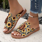 CXLJZC Chinelos de Franja Étnica para Homens e Mulheres - Mocassins com Padrão Étnico Costurado à Mão e Sola TPR, Respirável e Aberto para Verão/Exterior, Praia, (Unissex) - Linha Especial Europeia de Calçado Casual