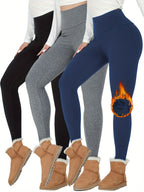 3 Pçs Das Mulheres Velo Térmico Forrado Leggings Esportivos De Cintura Alta, Treino Inverno Quente Calças Grossas Calças De Yoga Macias, Activewear Feminino