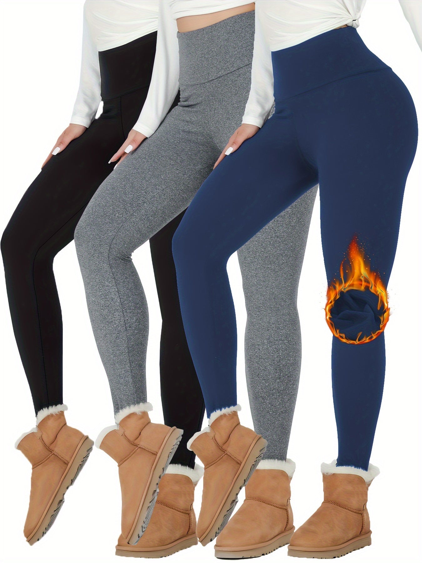 3 Pçs Das Mulheres Velo Térmico Forrado Leggings Esportivos De Cintura Alta, Treino Inverno Quente Calças Grossas Calças De Yoga Macias, Activewear Feminino