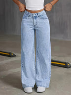 Calças jeans femininas 2025 novas, pernas largas e retas com lavagem ácida azul claro, controle de barriga, cintura alta, confortáveis, bolsos, elegantes para viagens, trabalho ou escritório