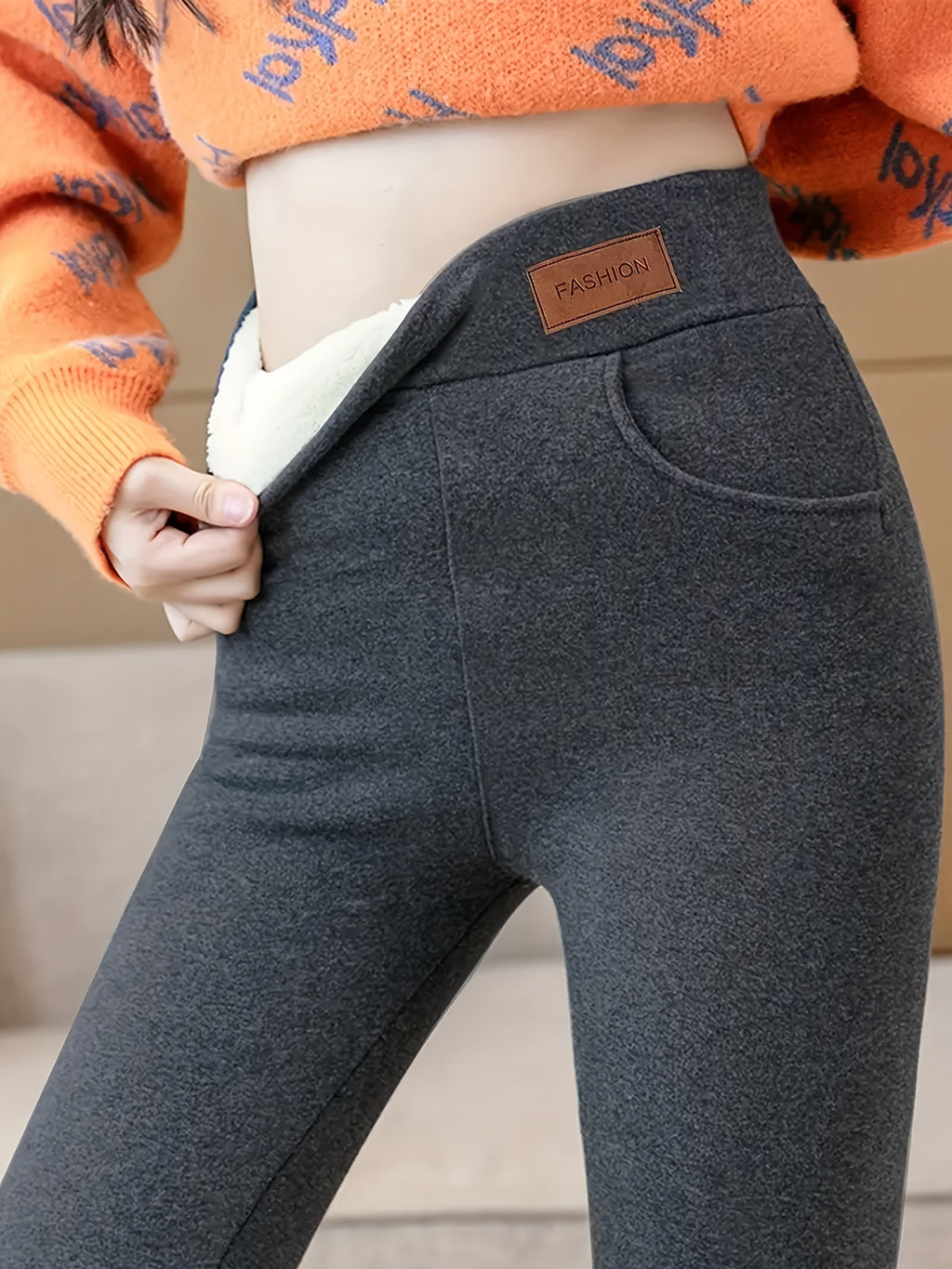 Calças de Inverno Femininas com Forro Polar e Cintura Alta - Opções Multicoloridas para Outono/Inverno, Conforto Casual ou Formal, Tecido Acolchoado, Modelagem Justa, Calças Térmicas Elásticas, Estilo Moderno, Ideal para Escritório