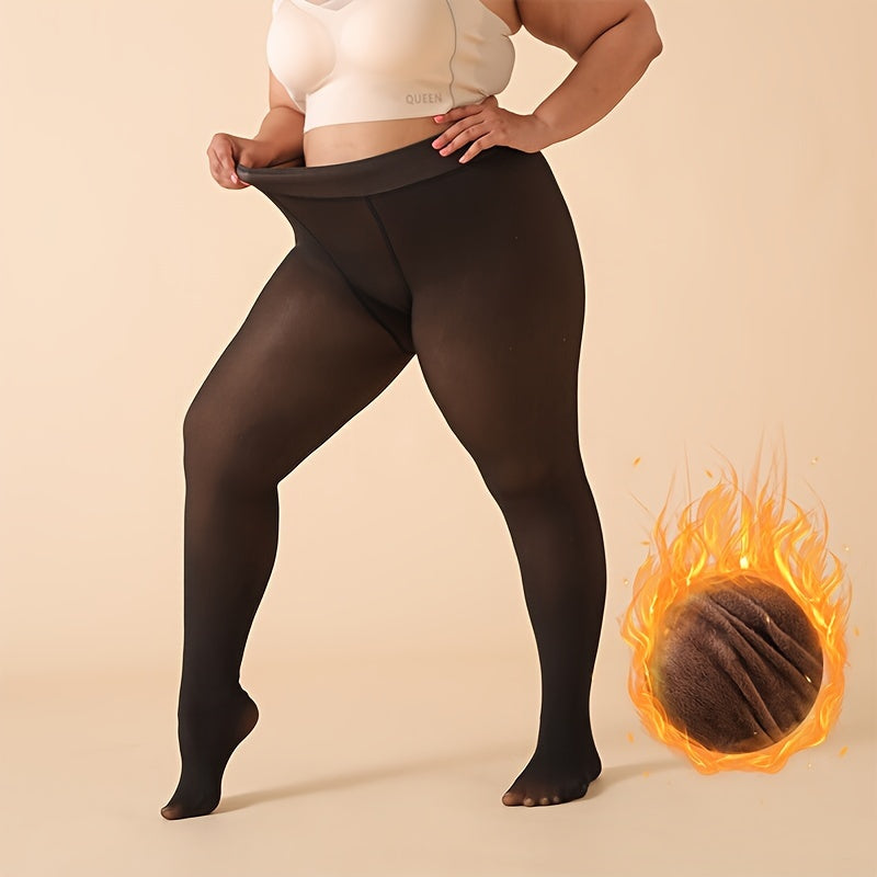 Pacote com 3 Meias-Thermal Femininas Plus Size - Aquecedores de Pernas Grossos para Inverno, Calças-Leggings Opacas Compridas (Bege/Marrom/Preto) - Alta Elasticidade e Controle da Barriga & Ajuste Sem Costura Para Clima Frio, Treinos ou Uso Casual