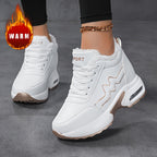 Botins de Inverno Femininos com Lã - Botas de Plataforma de Salto Médio Quentes, Parte Superior e Sola em PU, ///Azul Marinho /// - Design Slip-On/Lace-Up para Conforto em Clima Frio, Botas com Atacadores, Palmilha Acolchoada - Sapatos Casuais para Exterior e Uso Diário