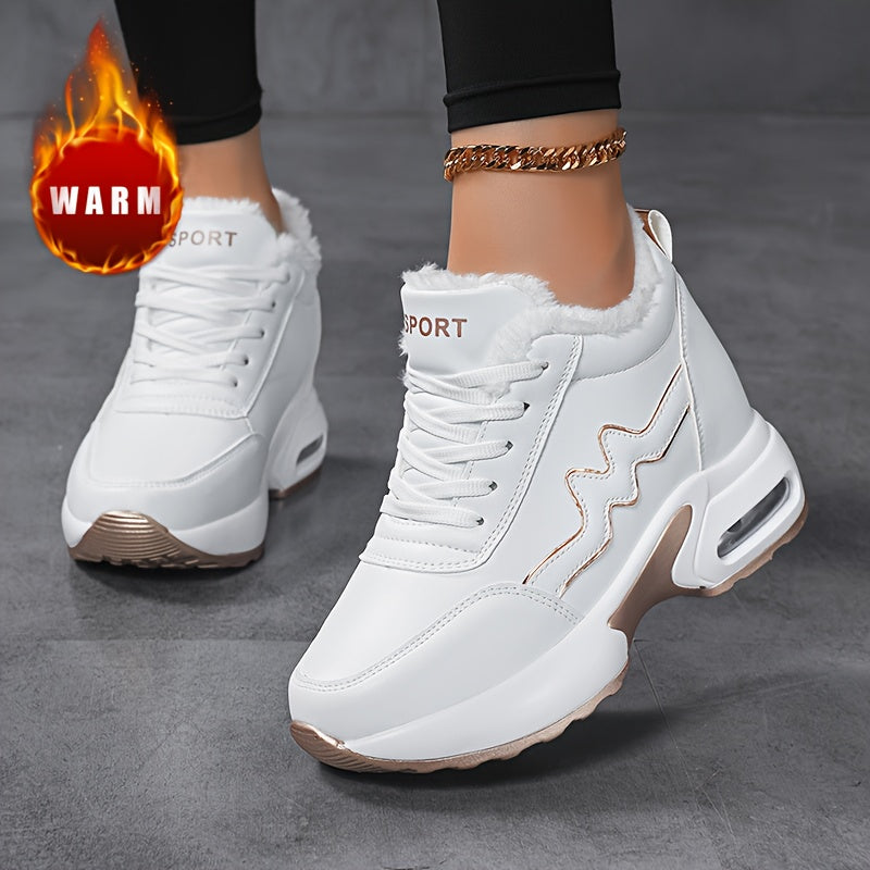 Botins de Inverno Femininos com Lã - Botas de Plataforma de Salto Médio Quentes, Parte Superior e Sola em PU, ///Azul Marinho /// - Design Slip-On/Lace-Up para Conforto em Clima Frio, Botas com Atacadores, Palmilha Acolchoada - Sapatos Casuais para Exterior e Uso Diário