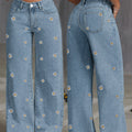 High-Waist Daisy Embroidered Straight Jeans
