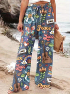 Calças largas estampadas, calças soltas casuais para primavera e verão, roupa de mulher