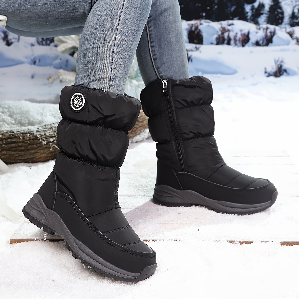 Botas de Neve de Inverno para Mulher - Botas Térmicas Isoladas para Clima Frio com Sola TPR Antiderrapante, À Prova de Vento e de Alta Qualidade - Botas de Meia-Perna para Clima Frio com Palmilha Acolchoada