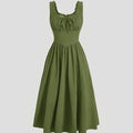 Olive Green Elegant Dress with Lace Details