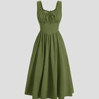 Olive Green Elegant Dress with Lace Details