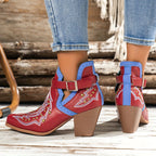 Botas de salto grosso com decoração de contas douradas para mulheres, design de fivela de moda, botas de tornozelo confortáveis para mulheres