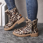 Botas de Neve Femininas com Forro Acolchoado para o Inverno - Parte Superior e Forro Grossos e Quentes, Sola Antiderrapante de Borracha, Estampa de Leopardo & Preto, Duráveis para Tração Externa no Inverno