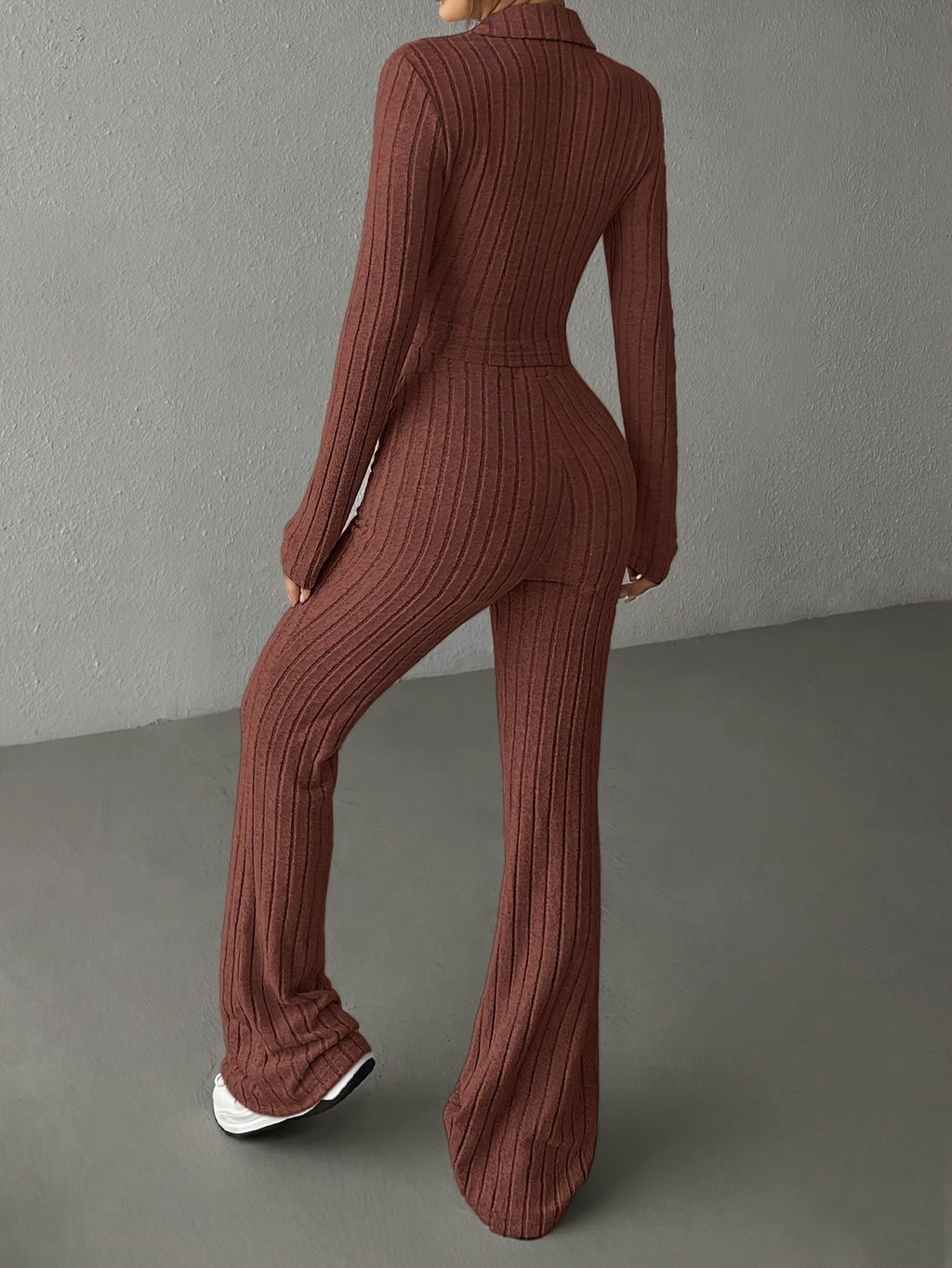 Cardigã Cropped e Calça Wide-Leg de Cintura Alta em Cores Sólidas para Primavera/Outono Casual e Estilosa