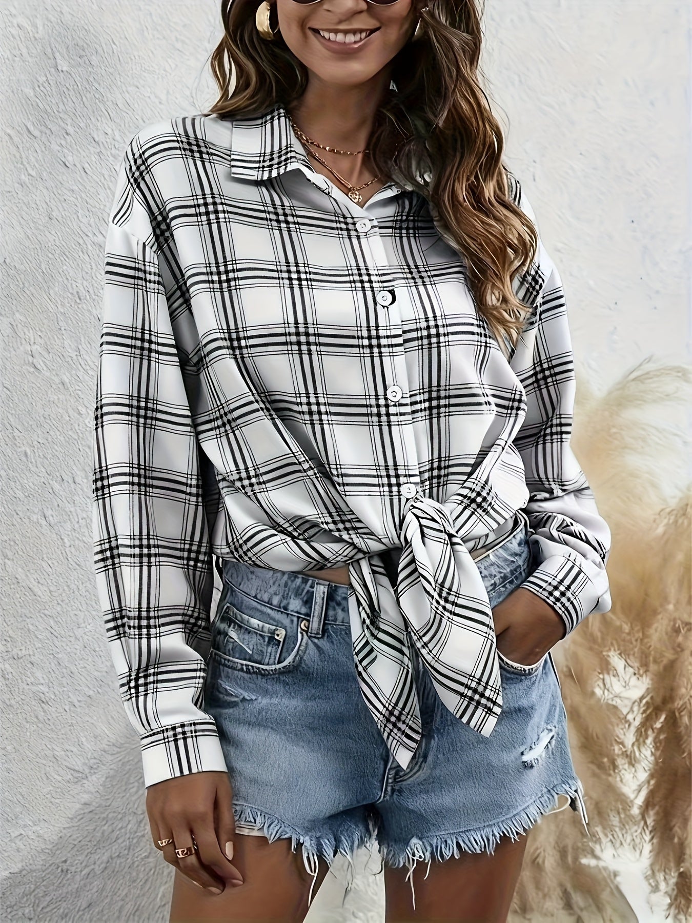 Camisa de Botões Oversize Feminina - Blusa de Manga Comprida e Corte Solto com Decote Quadrado, Tecido Opaco para Looks Diários e Formais - Transição Primavera/Outono, Roupa de Primavera Outono, Construção Durável, Topo Elegante, Roupa de Escritório