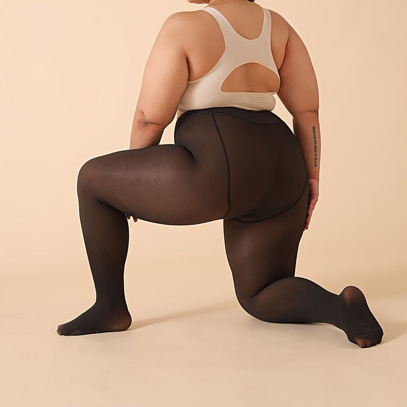 Pacote com 3 Meias-Thermal Femininas Plus Size - Aquecedores de Pernas Grossos para Inverno, Calças-Leggings Opacas Compridas (Bege/Marrom/Preto) - Alta Elasticidade e Controle da Barriga & Ajuste Sem Costura Para Clima Frio, Treinos ou Uso Casual