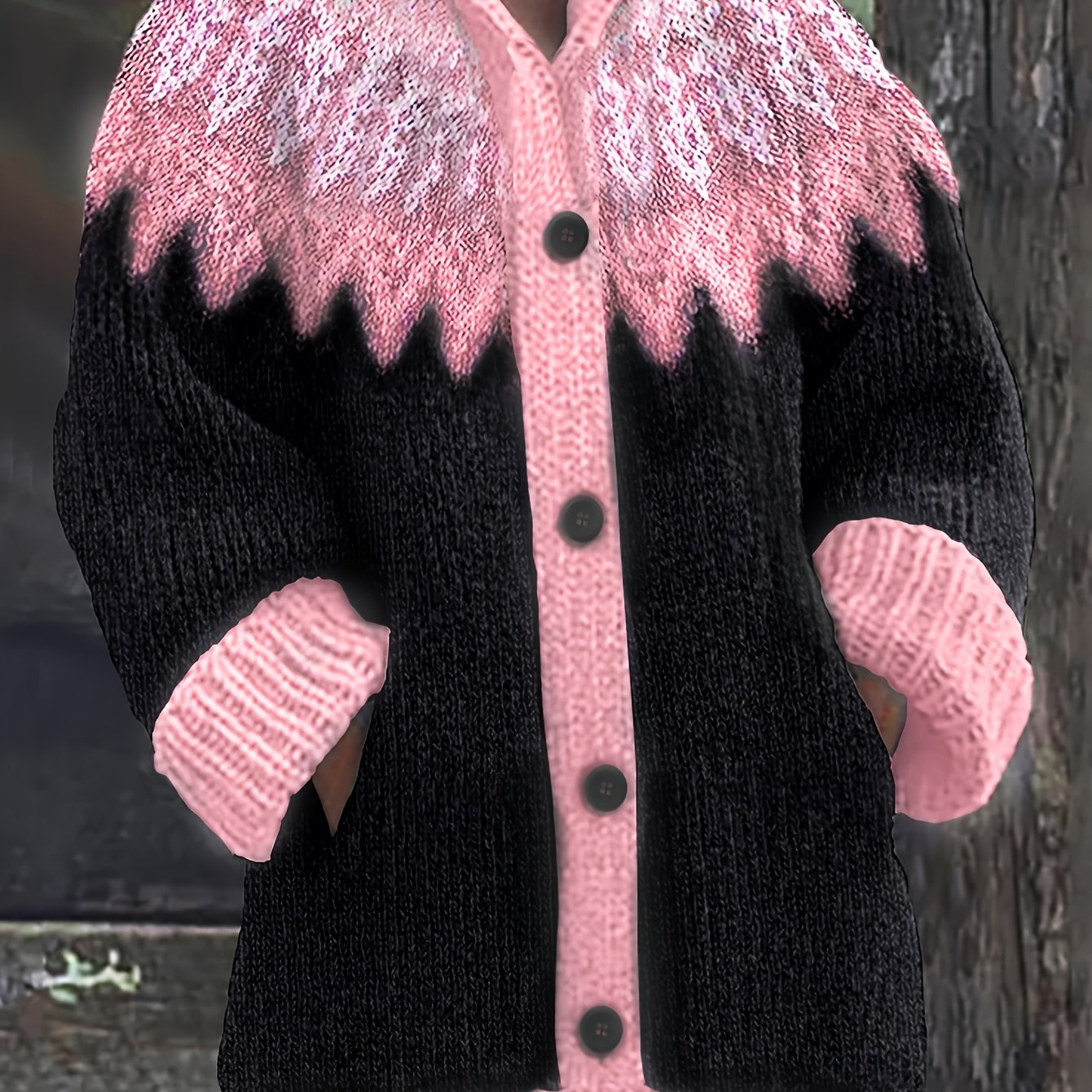 Cozy Plus Size Hooded Cardigan with Mountain Gradient