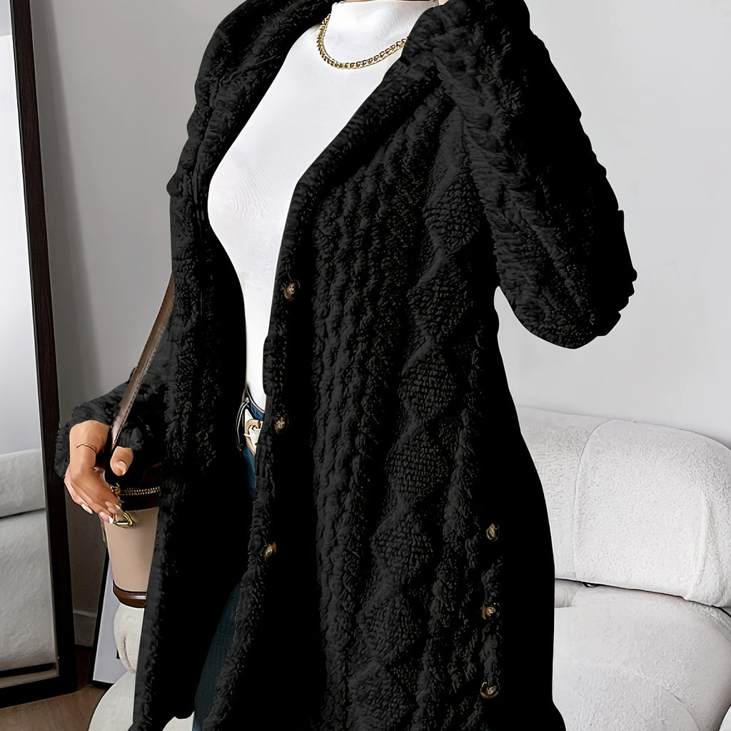 Chic Hooded Jacquard Plush Cardigan for Fall-Winter