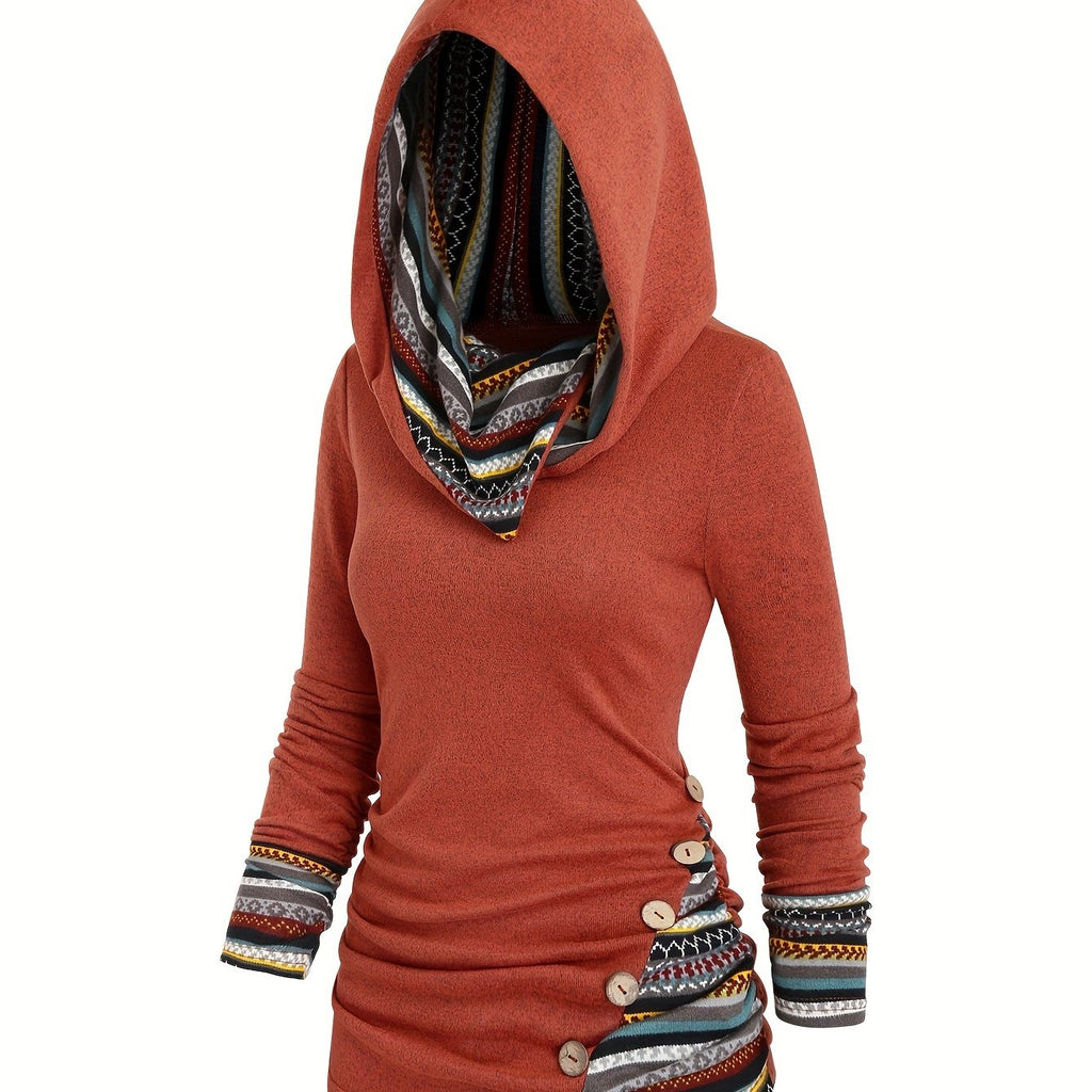 Chic Striped Hooded Knit Sweatshirt