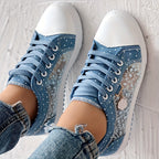 Tênis Casual Feminino com Malha Floral e Cobertura - Sapatos de Primavera Respiráveis de Cano Baixo com Cadarço e Bico Redondo, Calçado Confortável e Durável para Looks Casuais, Tênis Femininos, Calçado Estiloso ChicMe