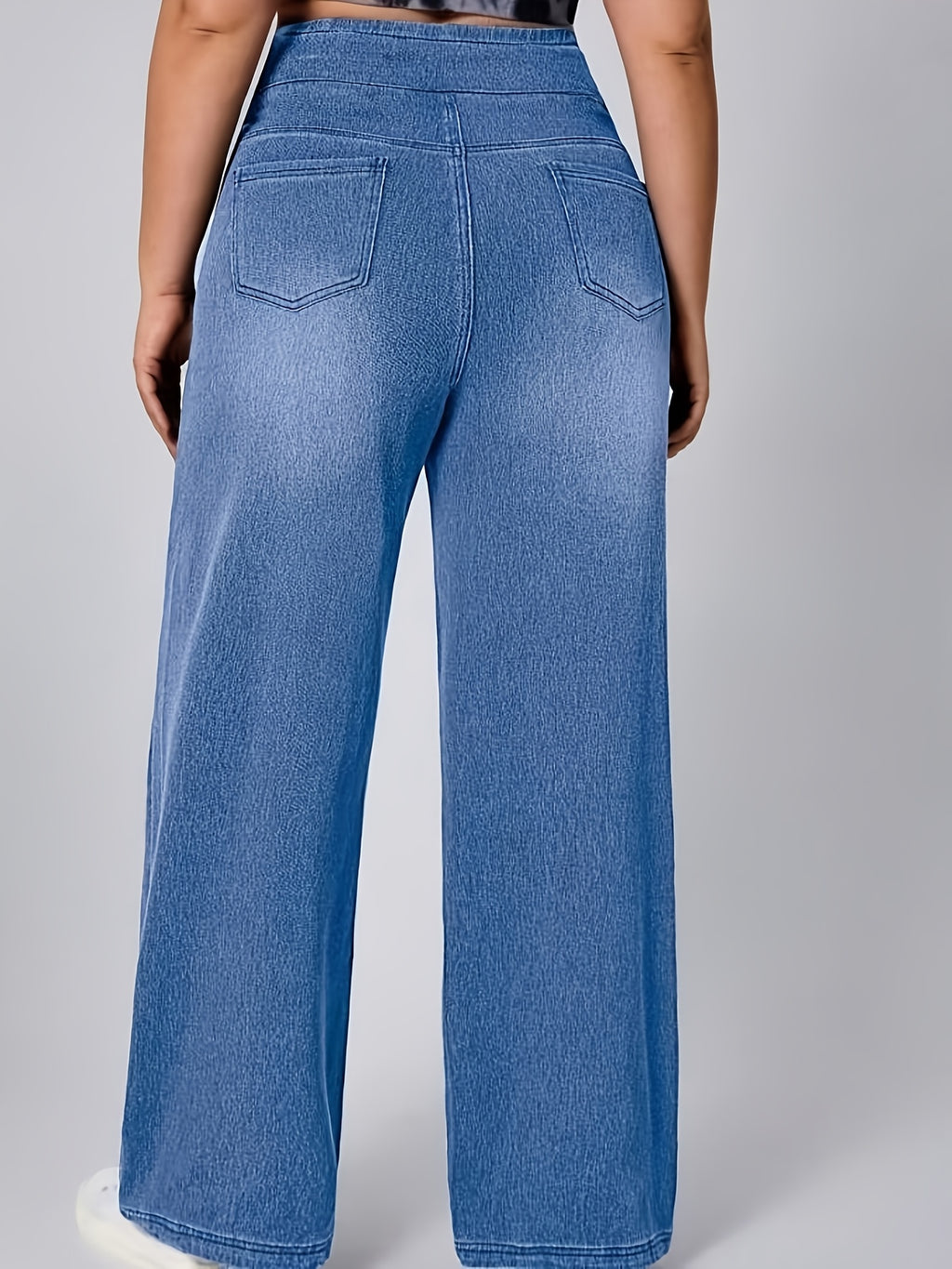 Jeans de ganga elásticos de cintura subida para mulher | Casual, para todas as estações, perna larga, elegantes, com bolsos