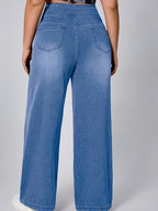 Jeans de ganga elásticos de cintura subida para mulher | Casual, para todas as estações, perna larga, elegantes, com bolsos