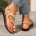 Sandálias Femininas Bege/Bege Claro - Palmilhas Antiderrapantes e Acolchoadas, Sapatos de Praia Abertos para o Verão, Sandálias Plataforma em PU - Casual e Formais, Fácil Limpeza, Design com Fivela Estiloso, Conforto Macio, Cobertura Durável