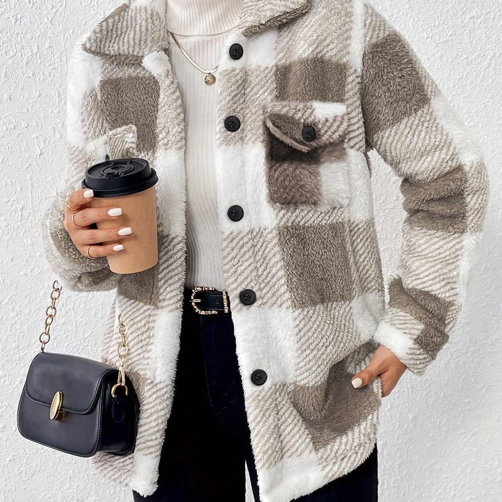 Plush Winter Jacket with High Elasticity Plaid