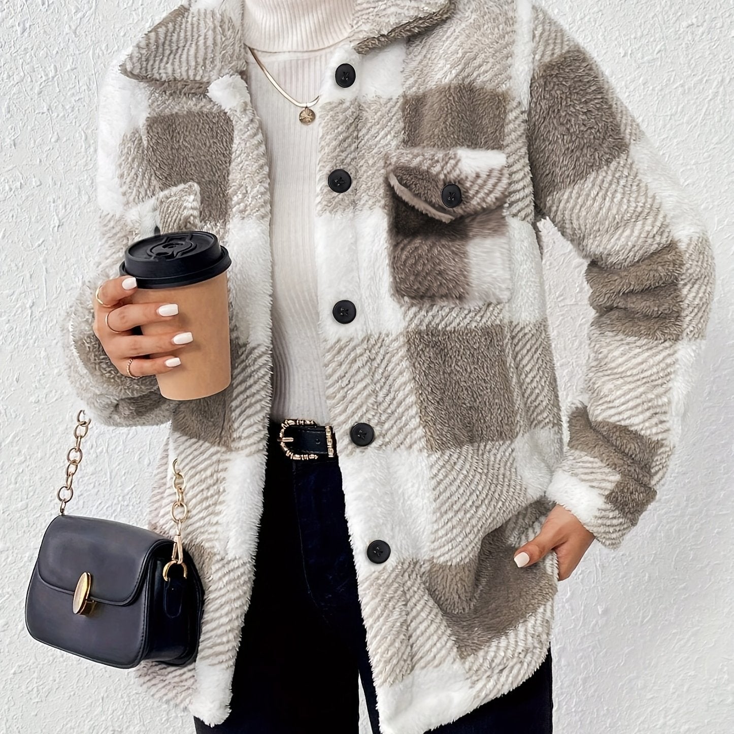 Plush Winter Jacket with High Elasticity Plaid