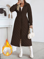 Casaco Longo de Quilting Elegante para Mulheres - Cor Sólida Manga Longa Inverno Quente com Bolsos, Design com Capuz, Comprimento Regular, Sem Cinto, Perfeito para Vestidos Casuais ou Elegantes, Casaco de Inverno, Casaco de Inverno para Mulheres