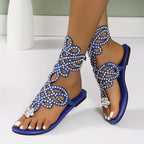 Sandálias Femininas Plus Size 2025 Verão Nova, Bico Redondo com Detalhes em Strass e Recorte Fashion para Mulheres - Estilo Europeu e Americano