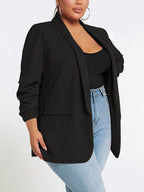 Tamanho Plus, Jaqueta Blazer Elegante Oversized para Mulheres - Casaco H-Line de Cor Sólida com Gola e Mangas, Casual e Profissional, Trench Coat Lavável à Mão para Todas as Estações, Escritório, Eventos Semi-Formais (Sem Cinto)