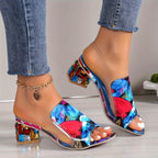 Sandálias De Salto Grosso Na Moda Para Mulheres, Bombas De Vestido De Bico Aberto Elegantes, Saltos Deslizantes Estilosos