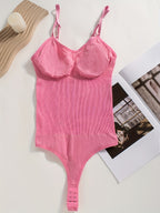 1peça Body Shaper Feminino Sem Costura com Tanga, Abertura na Barriga e Alças Ajustáveis - Suporte Médio, Peito e Cintura Sem Acolcho, Fato de Yoga Fitness em Amarelo Sólido, Estampa de Leopardo ou Preto Sem Costura