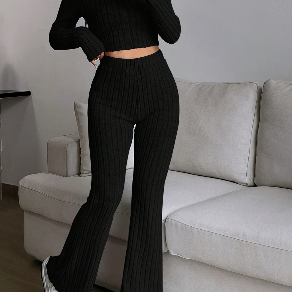 Chic Comfort: Cropped Cardigan & High-Waist Wide-Leg Pants Set