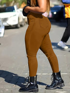 Calças Skinny de Cintura Alta para Mulheres - Pretas Elegantes e Reta com Fechamento em Botão & Zíper Interno, Confortáveis para Todas as Estações, Do Casual ao Formal (Lavável à Mão)